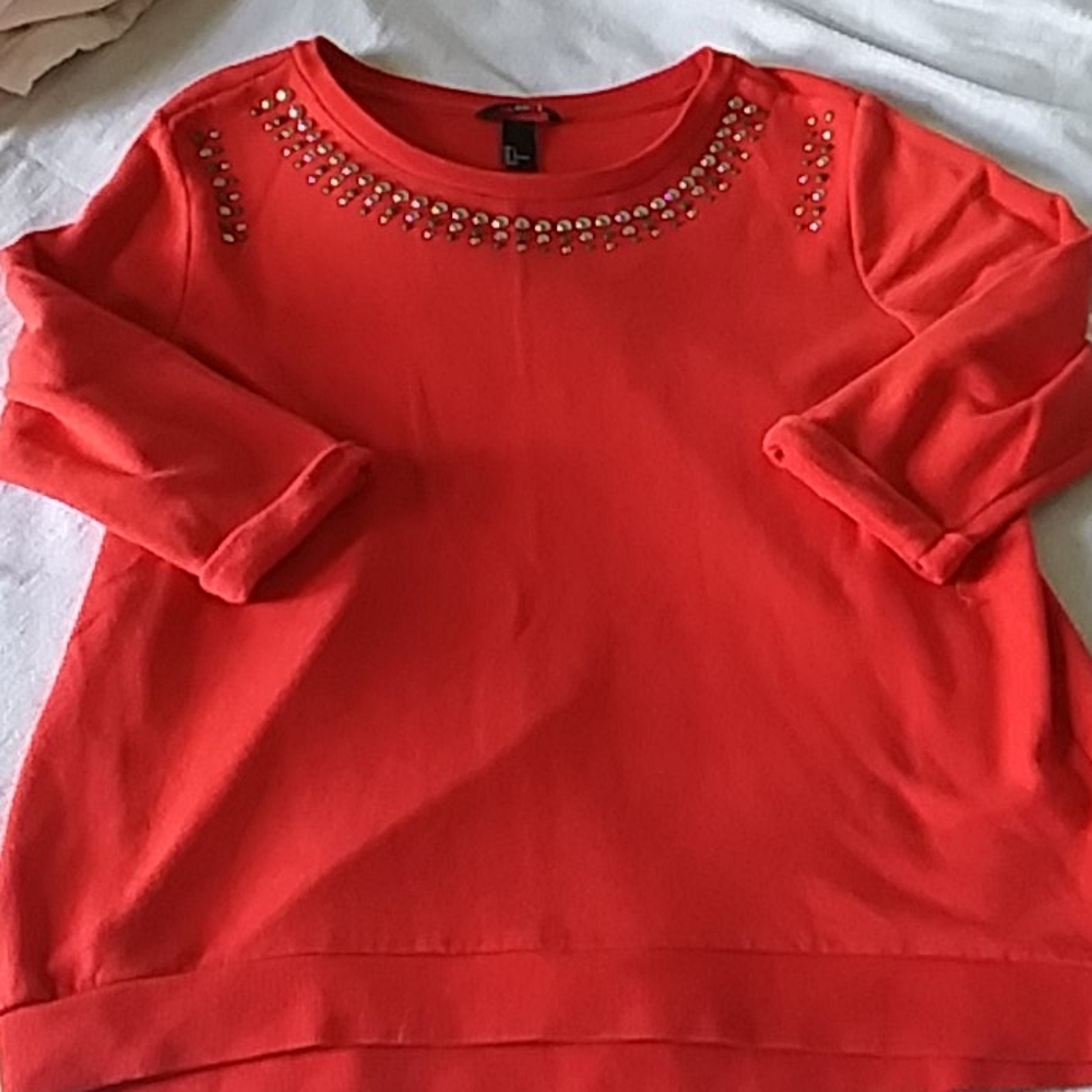 H&M Red Embellished Mid Sleeve Crewneck